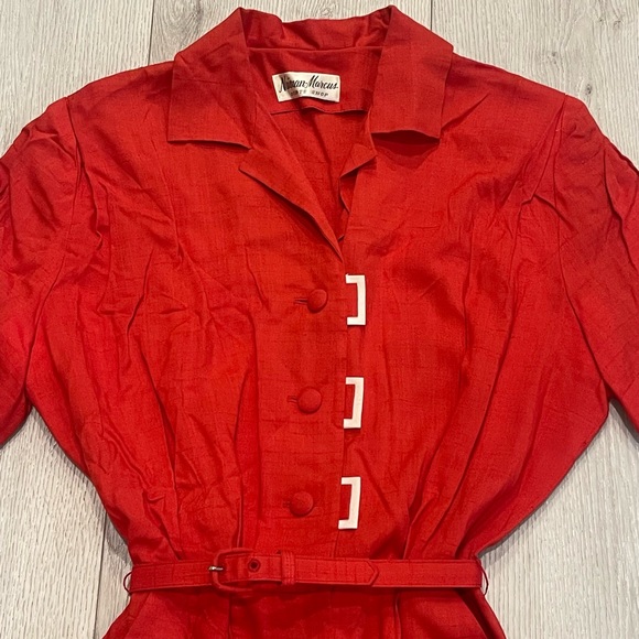 Neiman-Marcus Sports Shop Red Button Up Short Sleeve Dress VINTAGE - Picture 2 of 12